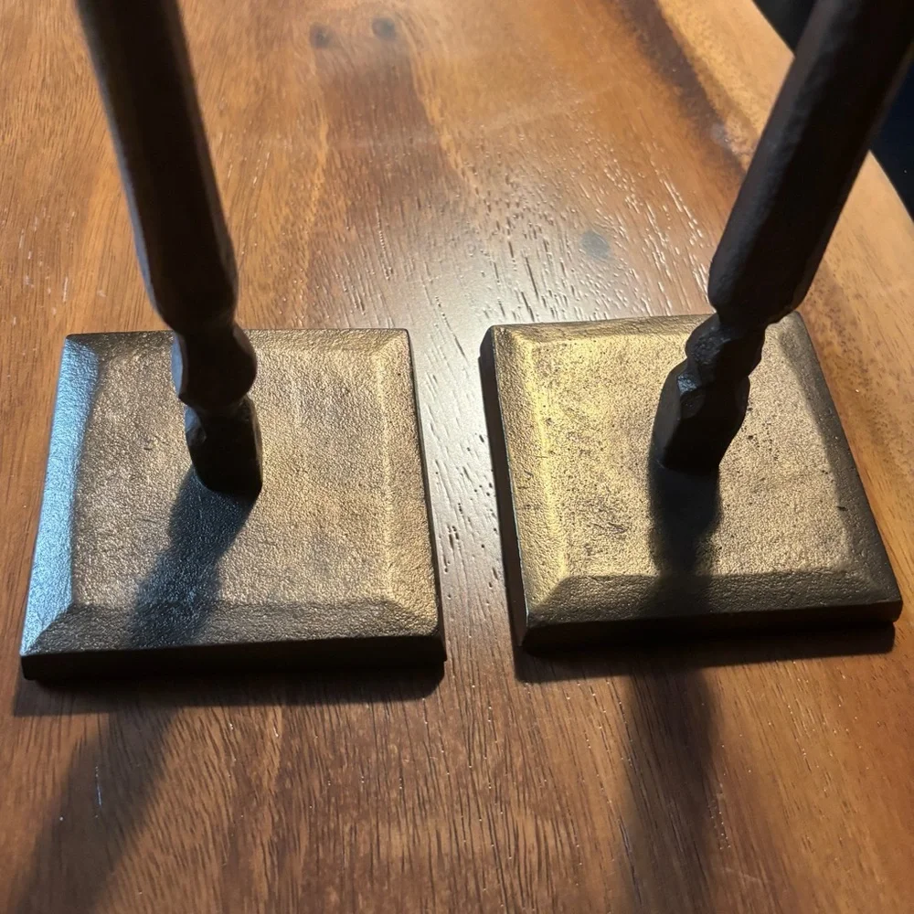 Sur La Table Set of 2 Taper Burnished Bronze Candlesticks